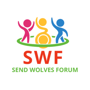 SEND Wolves Forum logo featuring pink, yellow and blue stylised figures, one is a wheelchair user, with a green ring around them above red ‘SWF’ text.